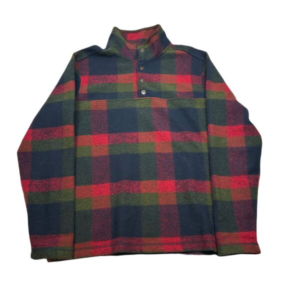 John Wayne Fleece Pullover Mens Medium Red Green Buffalo‎ Plaid - Picture 1 of 11